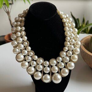 Faux Pearl Bib Necklace